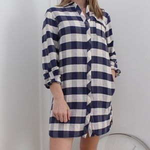 Plaid button Shirt dress
